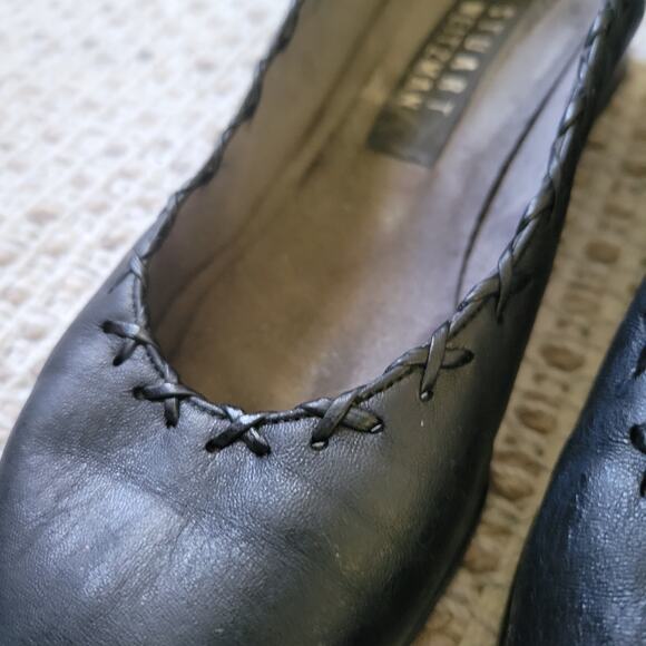 Stuart Weitzman Womens 7* Black Leather Heels Square Toe Whip Stitch Block Heel - Picture 5 of 8